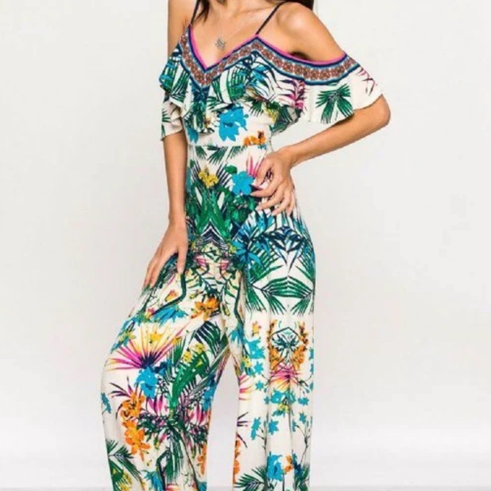 Flying Tomato Tropical Floral Cold Shoulder Jumpsuit Size Medium